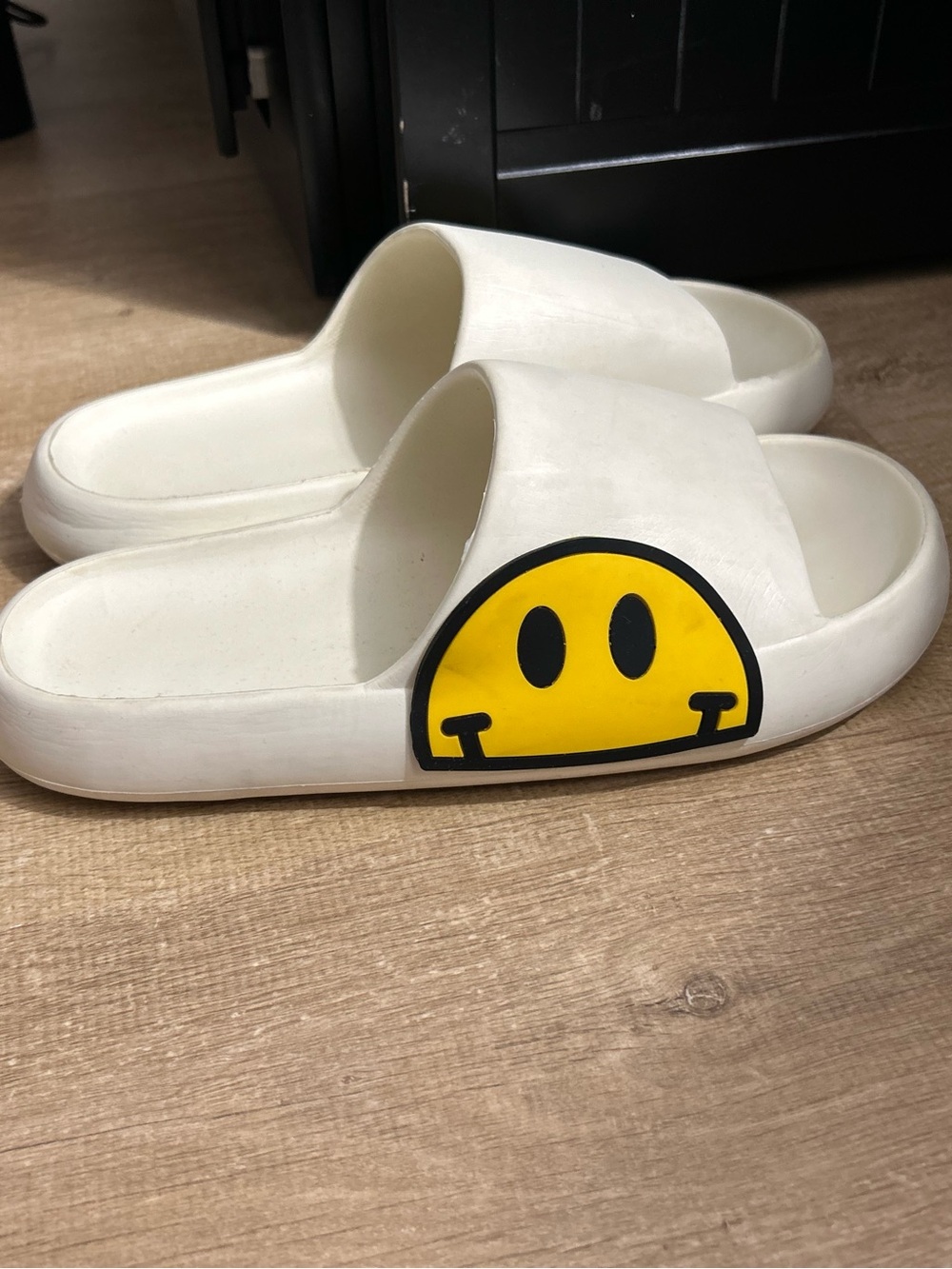 White Smiley Unisex Slides